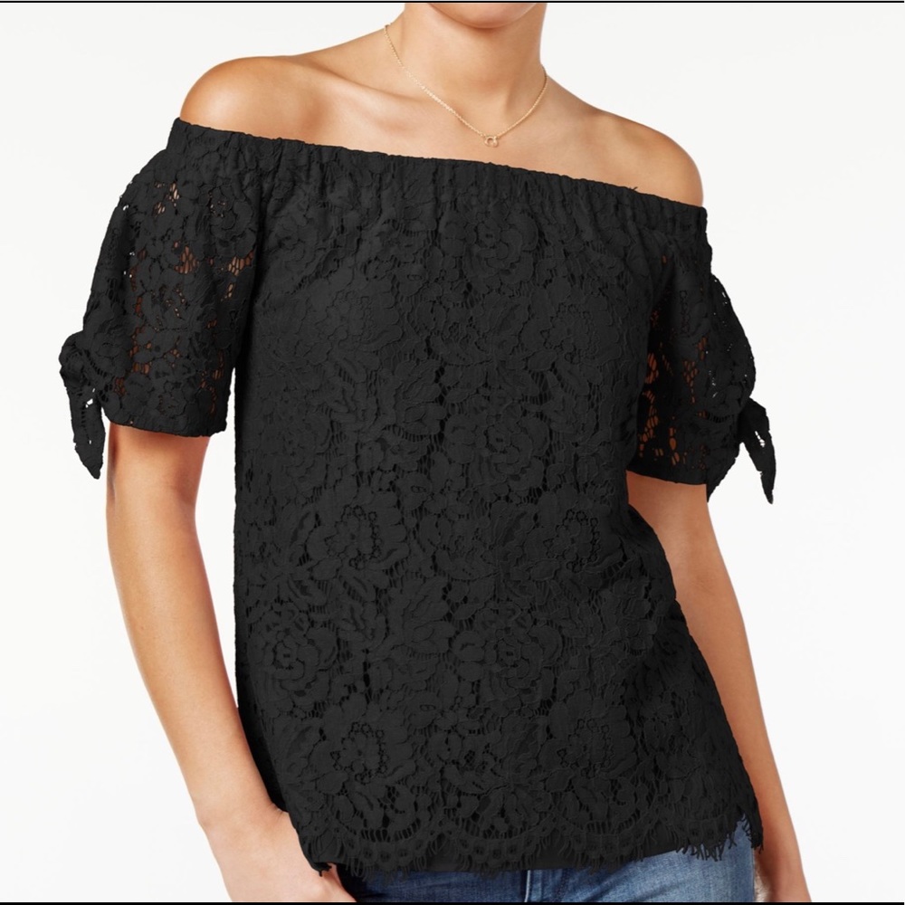 Blue Off Shoulder Lace Top